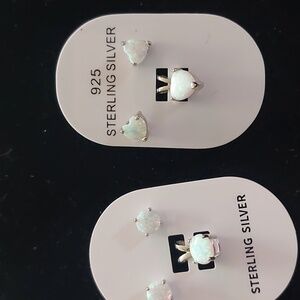 Sterling Silver White Lab opal earring Set